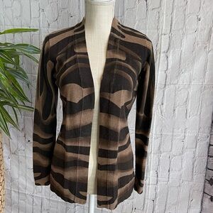 Beatrix Ost Cashmere Blend Animal Print Open Front‎ Long Sleeve Cardigan Size: S